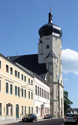 Marienberg, Kirche St. Marien und Häuser Herzog-Heinrich-Straße 1 und 3