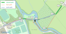 map showing course of the cycle path in relation to local footpaths, rivers, fields and otehr features