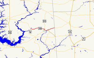 A map of the inland Eastern Shore of Maryland showing major roads. Maryland Route 318 runs from Preston to the Delaware state line near Federalsburg.