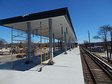 The Massapequa station eastern half under construction in March 2015 Massapequa Station new platform.jpg