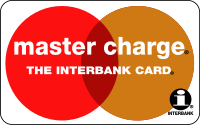 Overlapping discs, overlaid with words, master charge, the interbank card. In the bottom right, small Interbank I logo.