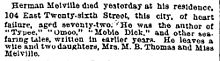 New York Times obituary notice, September 29, 1891, which misspelled Melville's masterpiece as Mobie Dick