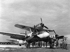 A captured example of a Mistel trainer. United States Army personnel examined the aircraft. Mistel-4s.jpg