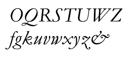 Monotype Garamond's italic replicates the work of 17th-century punchcutter Jean Jannon quite faithfully, with a variable slant on the italic capitals.[65]