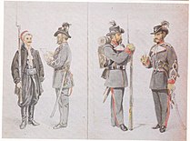 Zouave, doctor, private and infantry officer label QS:Len,"Zouave, doctor, private and infantry officer" label QS:Lpl,"Żuaw, lekarz, szeregowy i oficer piechoty"