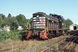 New England Southern 1008 at Lakeport, NH, on August 21, 1981, still lettered up for predecessor North Stratford Railroad. William J. Madden photo, Rick Kfoury collection. NEGS1008.jpg