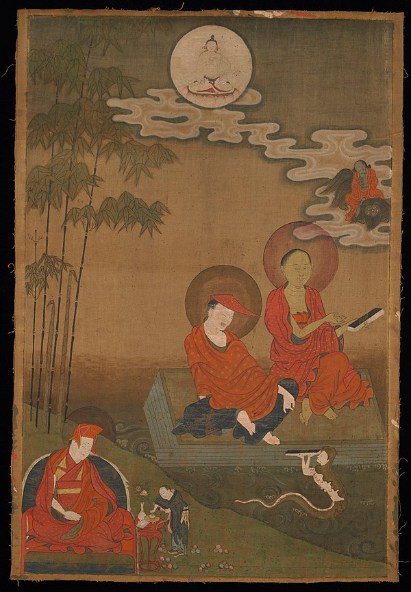 Nāgārjuna (right) and Āryadeva (middle).