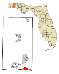 Okaloosa County Florida Incorporated en Unincorporated gebieden Destin Highlighted.svg