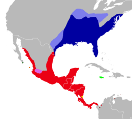 Kaart met de verspreiding van Oryzomys in het oosten van de Verenigde Staten, Mexico en Midden-Amerika