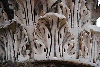 The acanthus leaves of an ancient Roman Composite capital from Italy