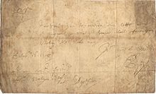 A short letter from Samuel Pepys to John Evelyn at the latter's home in Deptford, written by Pepys on 16 October 1665 and referring to "prisoners" and "sick men" during the Second Dutch War PepysLetter.jpg