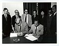 Philippines - April 1976 photograph of Mr Talboys signing a trade agreement in Wellington with the Philippines delegation (30138357625).jpg