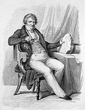 Georges Cuvier, shown here with a fossil fish, proposed catastrophism to explain the fossil record. Portrait of Baron Georges Cuvier Wellcome L0016365 (cropped).jpg