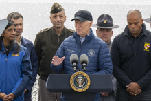 President Biden speaking at the Francis Scott Key Bridge collapse, joined by Governor Wes Moore, Lt. Governor Aruna Miller, and Secretary Pete Buttigieg. President Biden speaks at the Francis Scott Key Bridge collapse.png