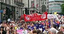 MCC of North London taking part in Pride London 2011. Pride London 2011 MCC banner.jpg