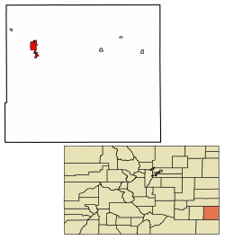 Prowers County Colorado Incorporated and Unincorporated areas Lamar Highlighted 0843110.svg