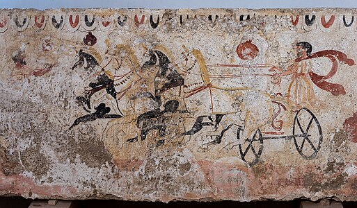 Racing chariot. Fresco from Lucanian tomb.jpg