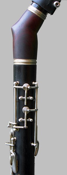 Angled barrel of a modern basset horn (German System)