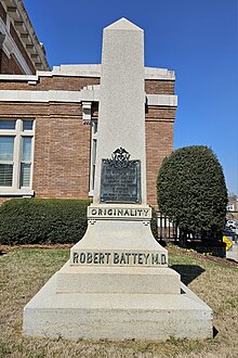 Monument honoring Battey in front of the city hall in Rome, Georgia Robert Battey Monument in Rome, GA.jpg