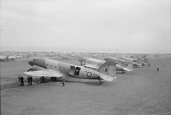 Douglas Dakota Mark IIIs of No. 267 Squadron RAF lined up at Bari Airfield