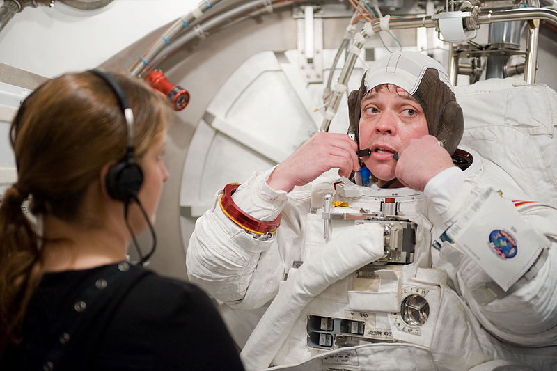 File:STS-130 Training spacesuit fit check.jpg