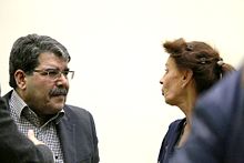 Salih Muslim, then co-chairman of the PYD, with Ulla Jelpke at Rosa Luxemburg Foundation in Berlin Salih Muslim & Ulla Jelpke.jpg