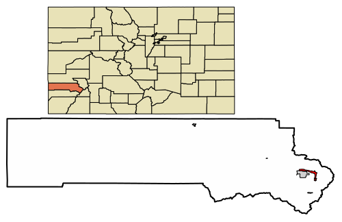 Location of Telluride in San Miguel County, Colorado