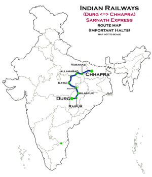 Sarnath Express (Durg - Chhapra) route map.png