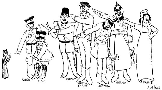 Le Bouc émissaire de l'Europe : le Juif et l'antisémitisme, caricature d'Abel Pann (1915).