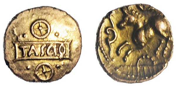 An Iron Age Gold quarter stater of the Kent Region / Cantiaci, struck in the name of Tasciovanus, dating to the period c.AD 5-15, 'Sego Tascio Tablet'