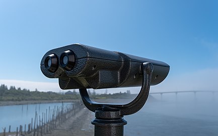 Set of binoculars near Mulholland Point Lighthouse, Brunswick, Canada