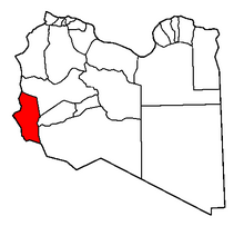 Karta över Libyen med distriktet Ghat i rött.