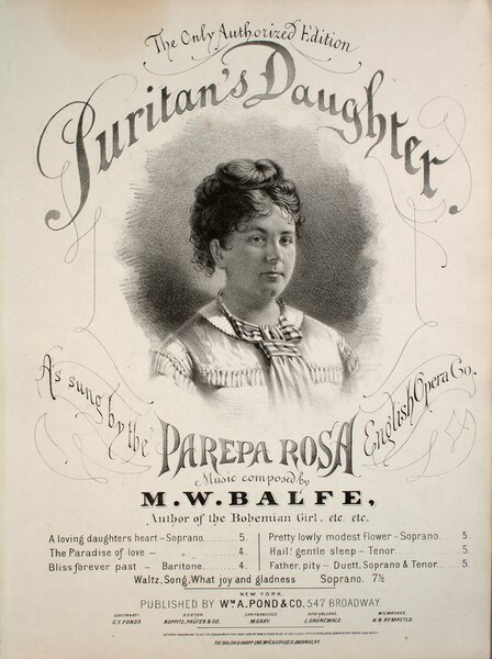 File:Sheet music for Balfe's The Puritan's Daughter advertising its performance by the Parepa Rosa Opera Company - Original.tif