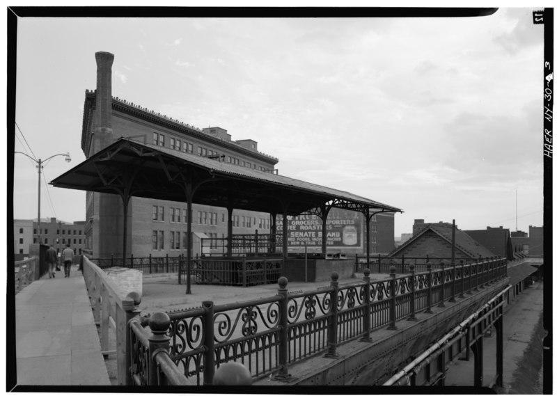 File:Shelter and fence on street overpass level - Erie Railway, Binghamton Station, Lewis and Chenango Streets, Binghamton, Broome County, NY HAER NY,4-BING,25A-3.tif