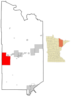 Location of the city of Hibbing within شهرستان سنت لوئیس، مینه‌سوتا