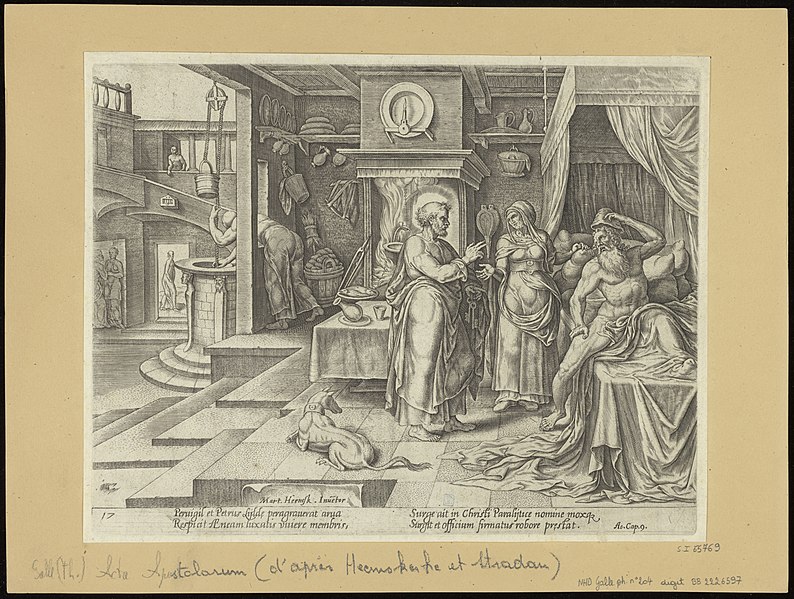 File:St Peter Healing Aeneas at Lydda 1575 print by Maarten van Heemskerck, S.I 55769, Prints Department, Royal Library of Belgium.jpg