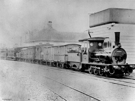 Steam train at Grandchester Railway Station Queensland, circa 1879 Steam train at Grandchester Railway Station Queensland ca. 1879.tiff