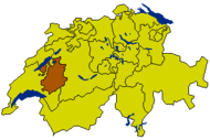 Peta Switzerland yang menonjolkan Kanton Fribourg