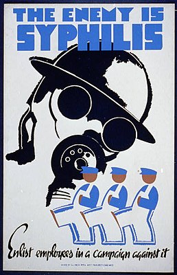 «Сифилис опасное заболевание, но его можно вылечить». Плакат, созданный в 1930-х годах для борьбы с распространением сифилиса.