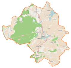 Mapa konturowa gminy Sztum, blisko prawej krawiędzi nieco na dole znajduje się punkt z opisem „Cygusy”
