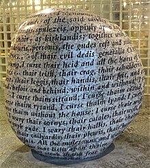 The Cursing Stone art work in Carlisle, England, by Gordon Young with an extract from the bishop's curse The Cursing Stone at Tullie House Museum, Carlisle. Monition of Cursing.jpg