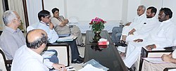 The Food Minister of Madhya Pradesh, Shri Om Prakash Dhurve along with team of officials of the State calling on the Union Minister for Consumer Affairs, Food and Public Distribution, Shri Ram Vilas Paswan.jpg