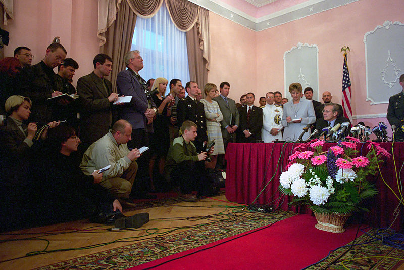 File:The Honorable Donald H. Rumsfeld, U.S. Secretary of Defense, holds media availability at the Ministry of Defense Officers' Club in Kiev, Ukraine, on Jun. 5, 2001 010605-D-WQ296-259.jpg