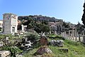 Atēnu Romiešu Agora ar Vēju tornis un Akropoli fonā