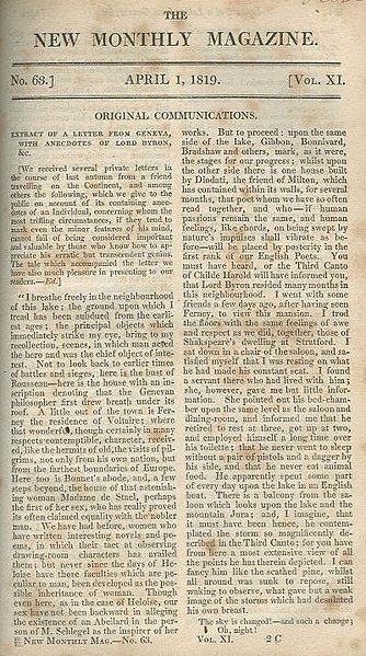 The New Monthly Magazine, 1 April 1819.