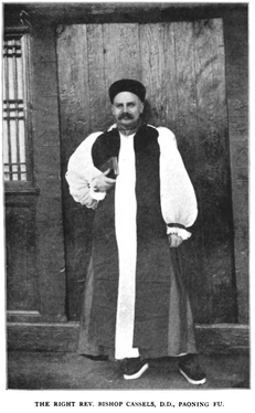 The right Rev. Bishop Cassels of Paoning Fu, in Qing-dynasty mandarin clothing; photography by Isabella Bird, 1899.