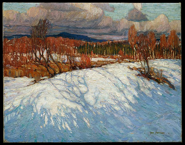 Tom Thomson, In Algonquin Park, Winter 1914–15. 63.2 × 81.1 cm (24+7⁄8 × 3115⁄16 in). McMichael Canadian Art Collection, Kleinburg