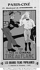 Affiche de Tire au flanc, premier film projeté au Paris-Ciné en 1912.