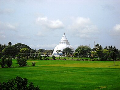 Stupa Tissamaharama përmes fushave të orizit në Tissamaharama, Sri Lanka