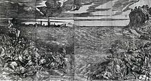 Drowning of Pharaoh's Army in the Red Sea, 1515-17, woodcut, 221.5 cm wide Titian - Drowning of the Pharaoh's Host in the Red Sea - WGA22989.jpg